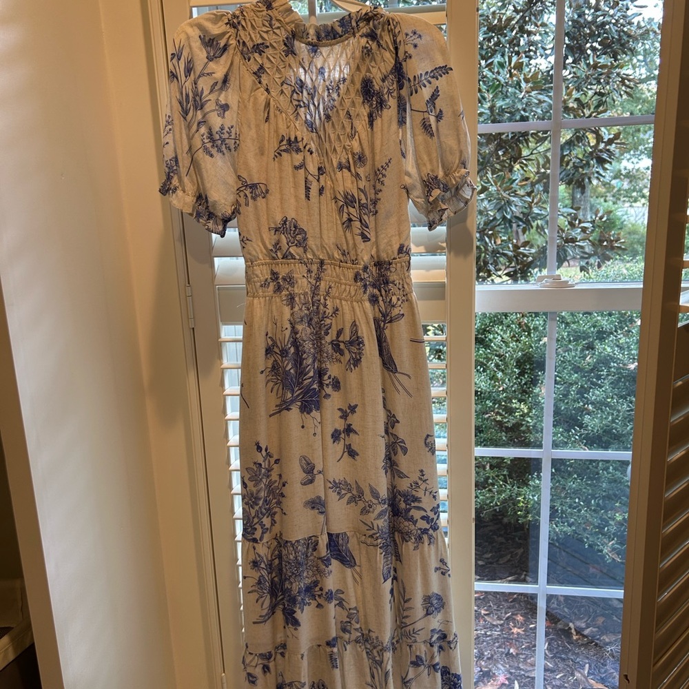 THML Ivory and Cobalt Floral dress